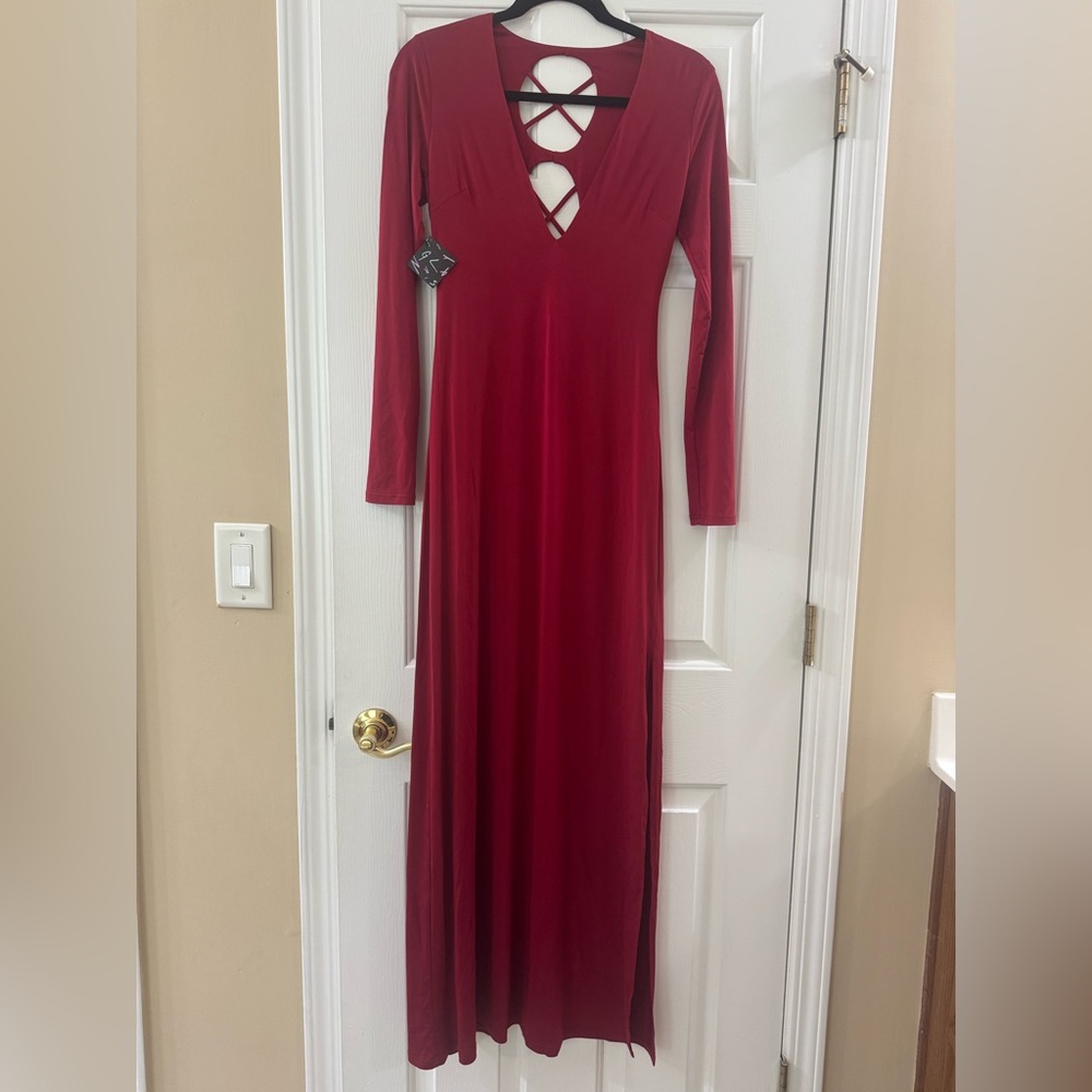 Nasty Gal Deep Red Long Sleeve Dress